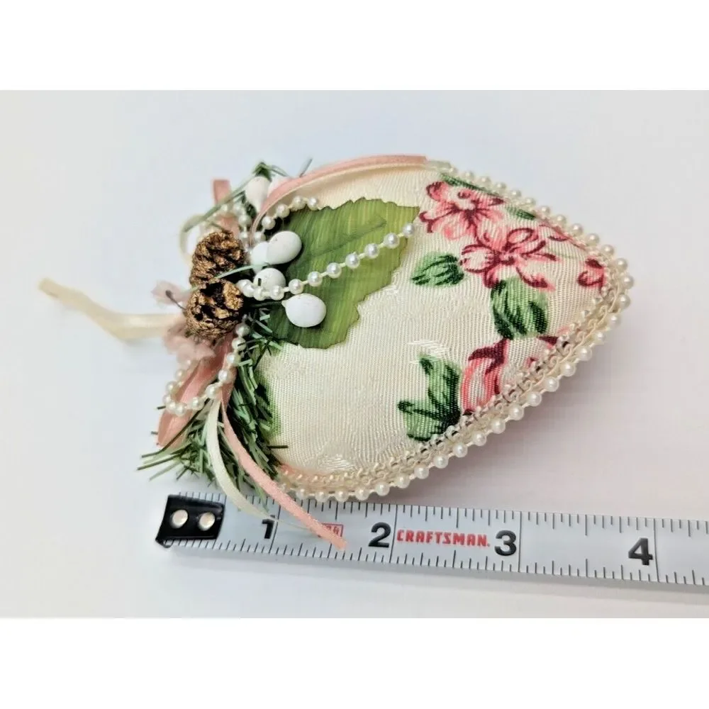 Victorian Heart‎ Shaped Christmas Lace Pink Rose Ornament